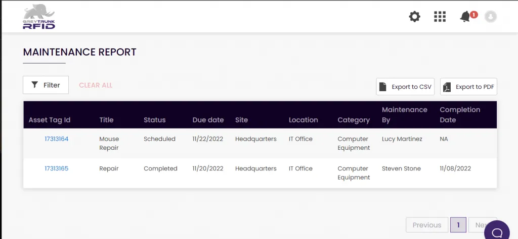 benefits of RFID asset tracking include maintenance report